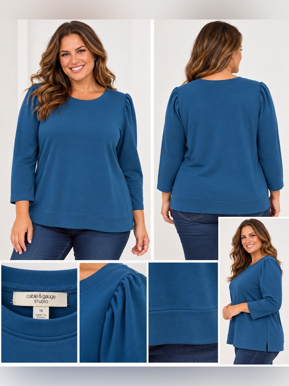 Cable & Gauge Studio 1X Blue Pullover Top